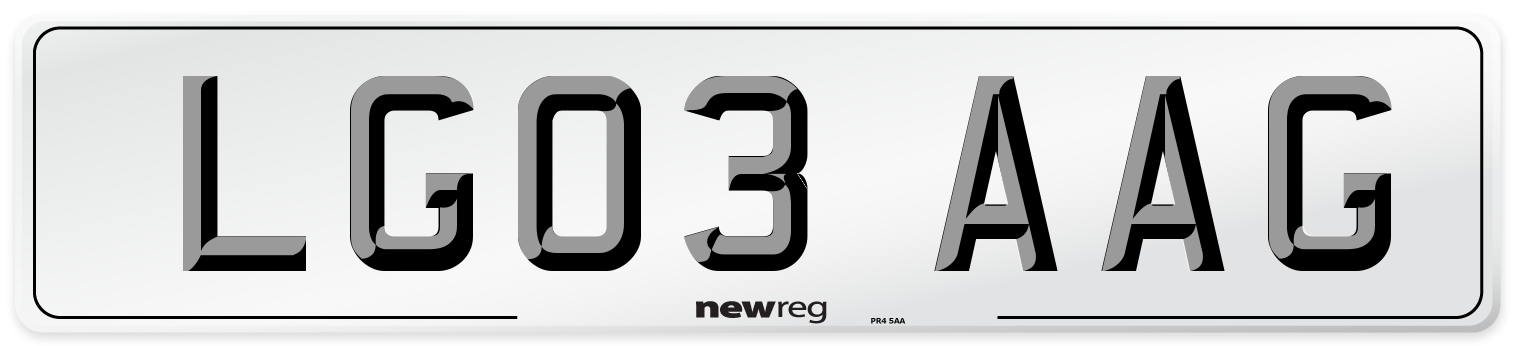 LG03 AAG Number Plate from New Reg